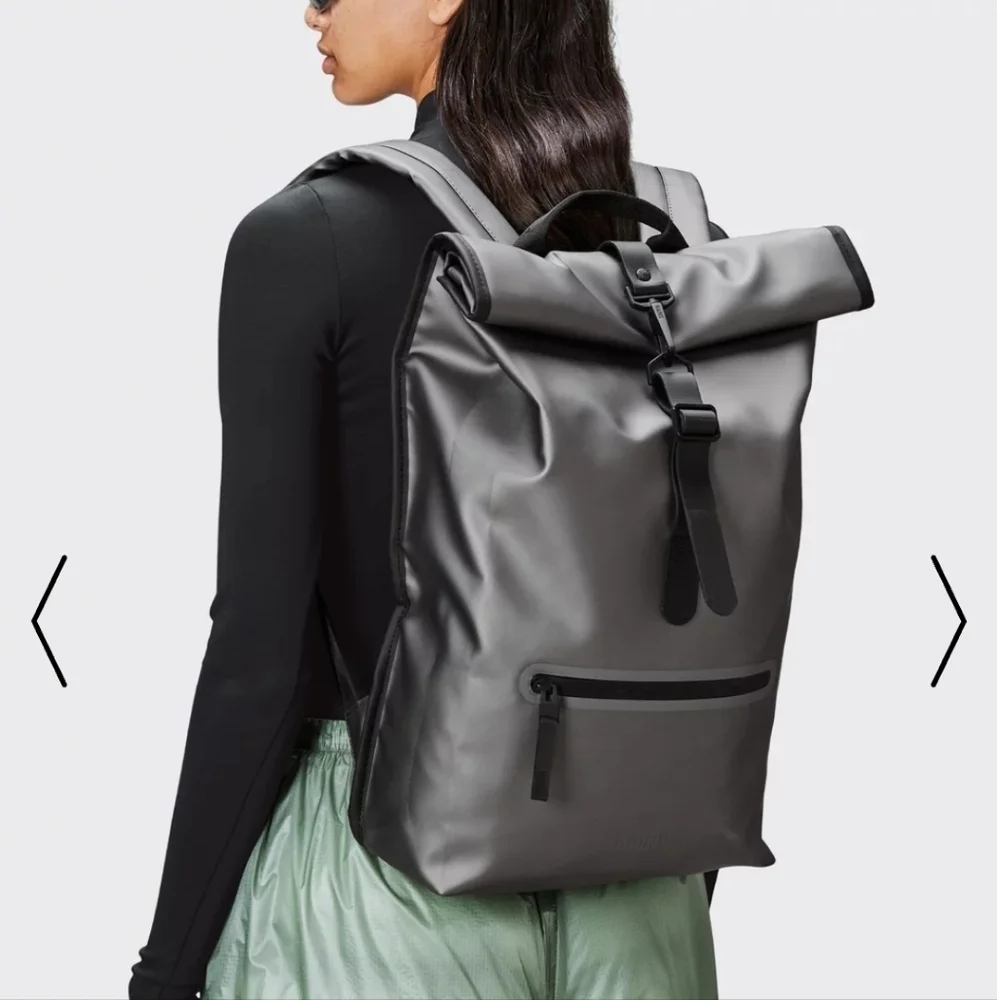 Rains Rolltop Rucksack in Metallic Grey NWT Waterproof Travel Adventures